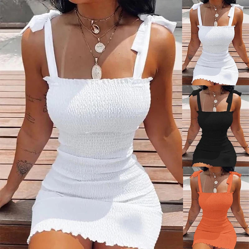 Weißes Sommer Minikleid Damen – Off-Shoulder Strandkleid mit Spaghettiträgern